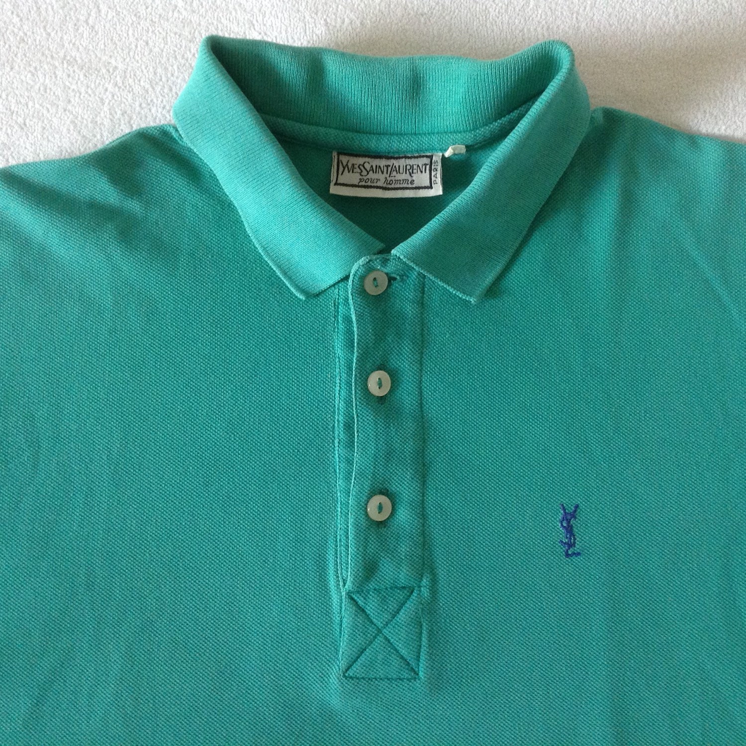 YVES SAINT LAURENT Vtg 80s green cotton Men / unisex shirt