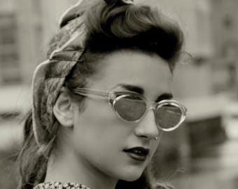 Cats eye sunglasses vintage retro sunglasses NOS 80's 90's stock clear sunglasses mirror lens punk era