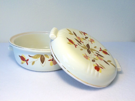 Hall China Covered Casserole Dish Autumn Leaf Vintage Kitchen