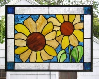 Art Deco Poppies 16.5 x 50 Stained Glass Window
