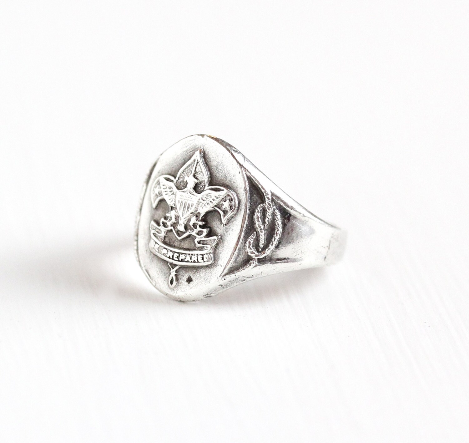 Vintage Sterling Silver Boy Scout Ring Retro Size 7 BSA Boy