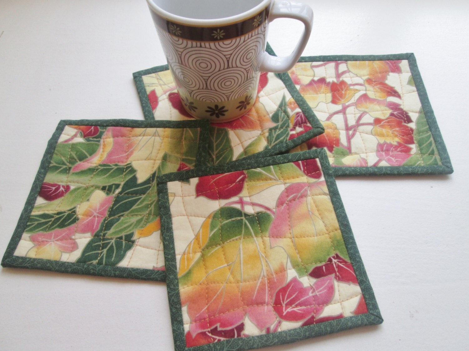 Quilted Fabric Leaf Coasters Set of 4 by MoonDanceTextiles