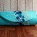 Turquoise clutch, silk clutch bag with embroidered lace overlay, Lace clutch, summer fashion.