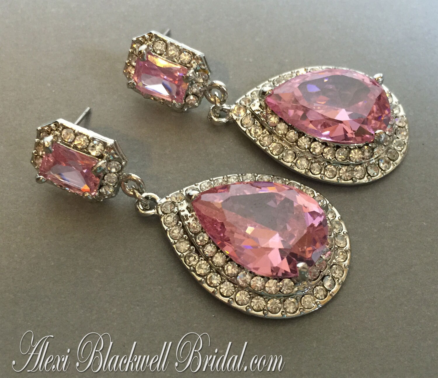 Blush Bridal Earrings in Pink Rhinestone by AlexiBlackwellBridal