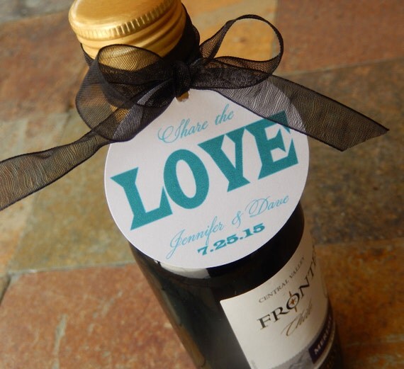 Share the Love Custom 2" Favor Tags -for Mini Wine Bottles - Weddings - Bridal Showers - Engagement - Rehearsal Dinner - (60) Printed Tags Il_570xn