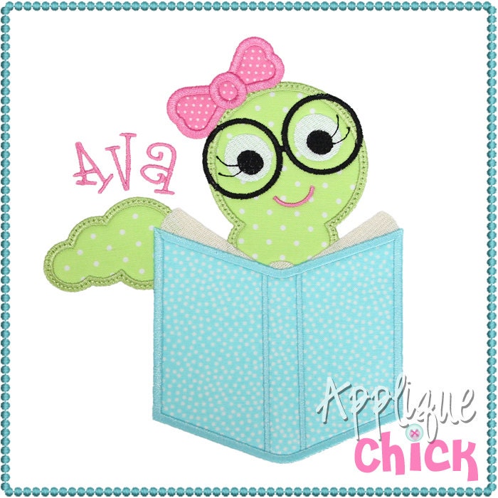Bookworm Girl Applique Design