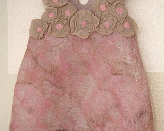 Nuno felting TUTORIAL pink felted flower dress baby girl detailed step by step felting instructions wet felting felt dress pattern felting