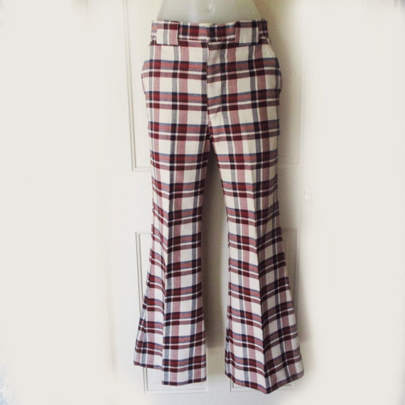 Men's Vintage Bell Bottom Pants 1960s Plaid Bell Bottoms