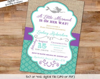 Mermaid baby shower invitation bridal shower under the sea 1365 wedding hen party bachelorette high tea rehearsal engagement invitation