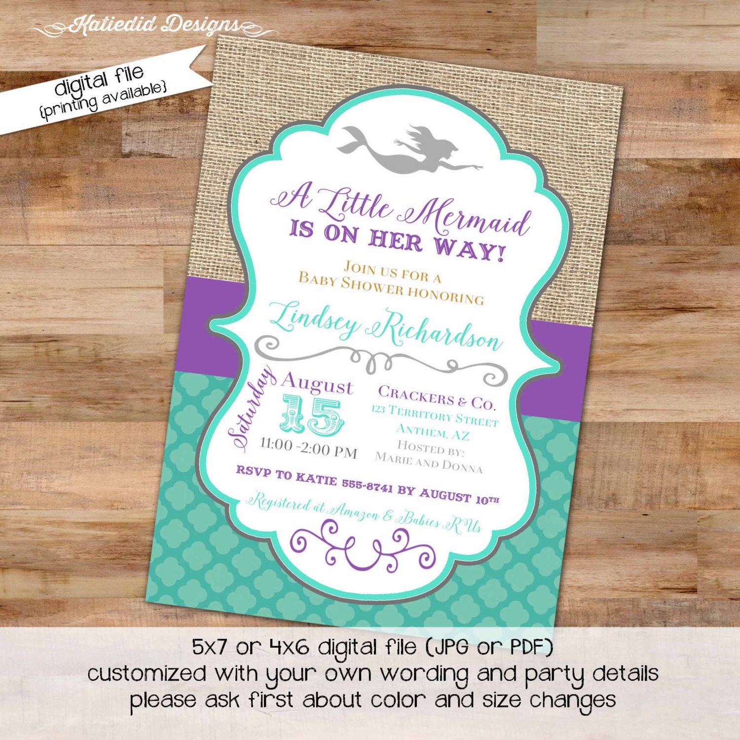 Download Mermaid baby shower invitation bridal shower under the sea