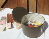 Vintage Small Vinyl Storage Box / Small Vinyl Storage Container / Supplies Storage / Photo Prop / Doll Accessory Storage / Sewing Box