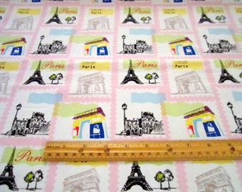 Pepe in Paris Stamps Pink premium cotton fabric from Riley Blake