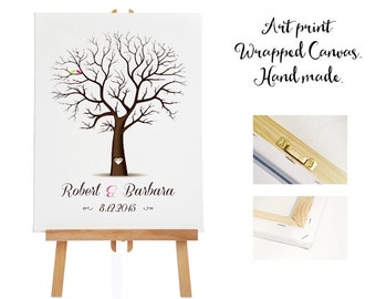Art print wrapped canvas + 3 ink pads - Wedding Tree Guest Book - Fingerprint - Thumb Tree - 20- 130 guests - Tree print - Canvas print