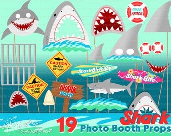 Shark photo booth props, Shark birthday party, Shark party decor, Photo Booth props set, Printable photo booth props - INSTANT DOWNLOAD