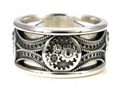 Silver Gear Ring - Steampunk Art Deco Mens Ring