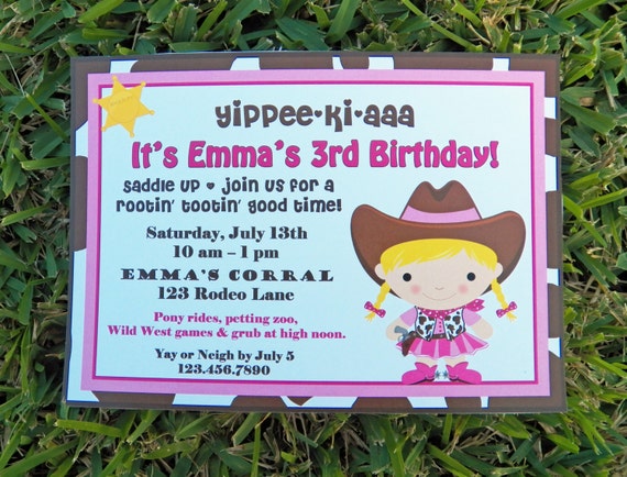 Cowgirl Birthday Party Printable Invitation You Pick Hair Color/ Skin Tone - West With Style Collection Il_570xn