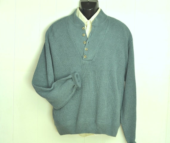 LLBean Mens Sweater XLarge Vintage Seafoam Green Shawl Collar