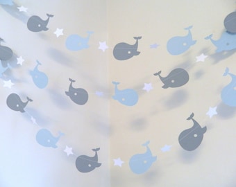 Whale nursery Garland / Whale baby shower Decorations / Blue & Gray Whale Nursery Decoration - nautical Baby Shower Garland / Custom colors