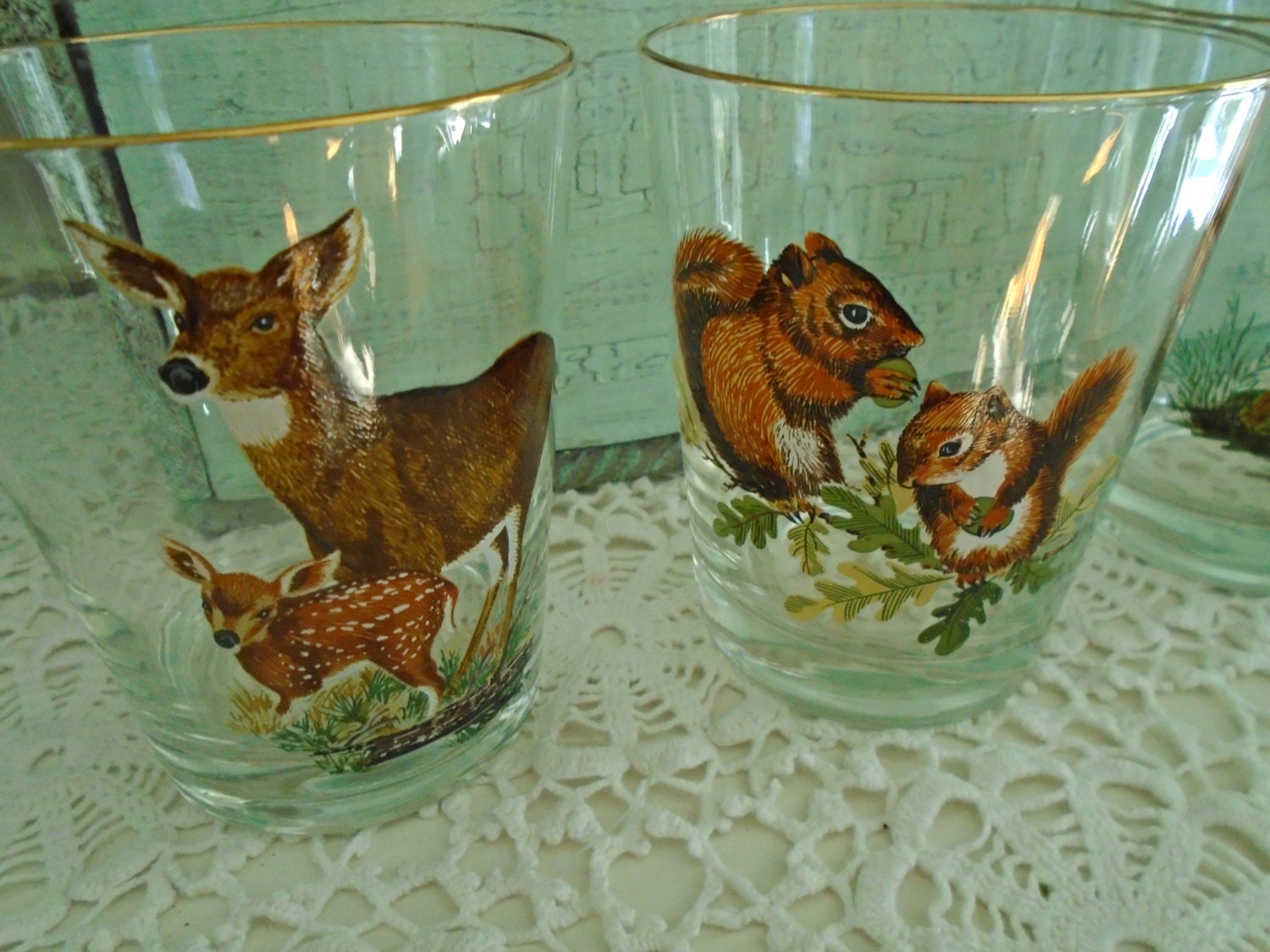 4 Vintage Glasses Woodland Animal /Drinking / Mamas by DoesMeadow