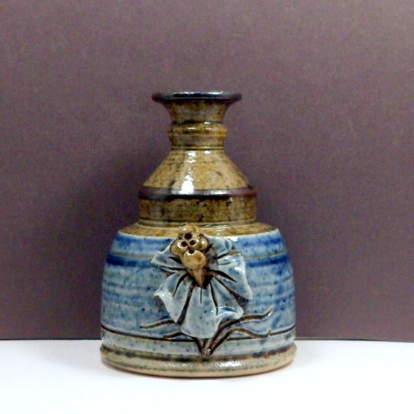 Vintage Art Pottery Ceramic Bottle Neck Vase by CollectMemories