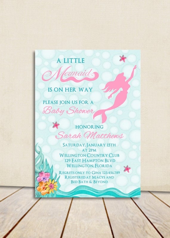 Mermaid Girl Baby Shower Invitation - Pink Under the Sea Little Mermaid Printable Invite Il_570xn