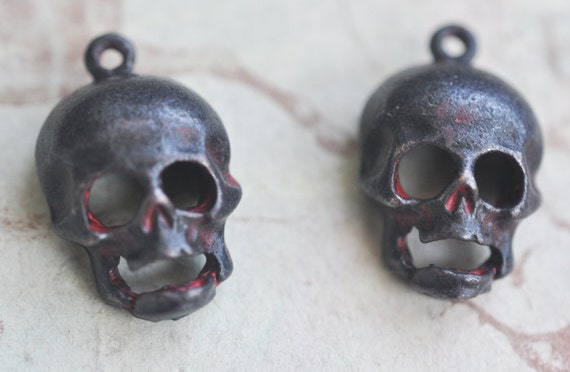 TWO Creepy Skull Charms Pewter Casting, Wicked Sassy Patina by CalliopesAttic steampunk buy now online
