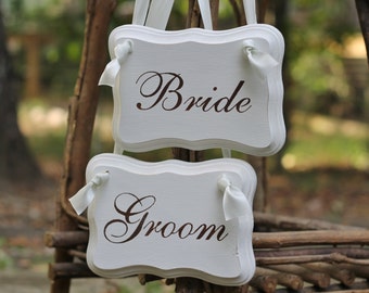 Bride Groom Chair Signs Personalized Photo Props, Jute Twine Rustic Shabby Chic Weddings