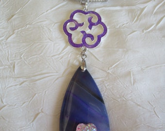 Bijou pour foulard en métal argenté "Une agate onyx mauve"