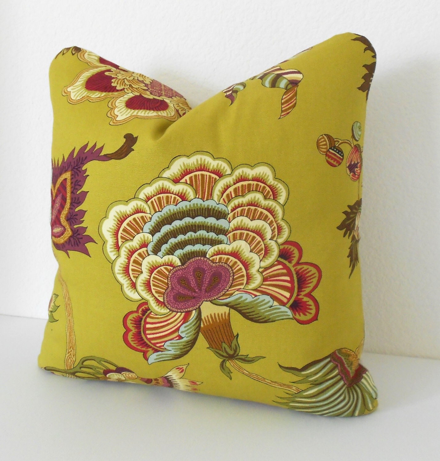 Green throw pillow multi color floral decorative pillow cover