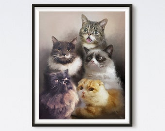 Cats On The Internet - Cat Painting - Art Prints - Cat Portrait - Lil' Bub - Princess Monster Truck - Waffles - Grumpy Cat