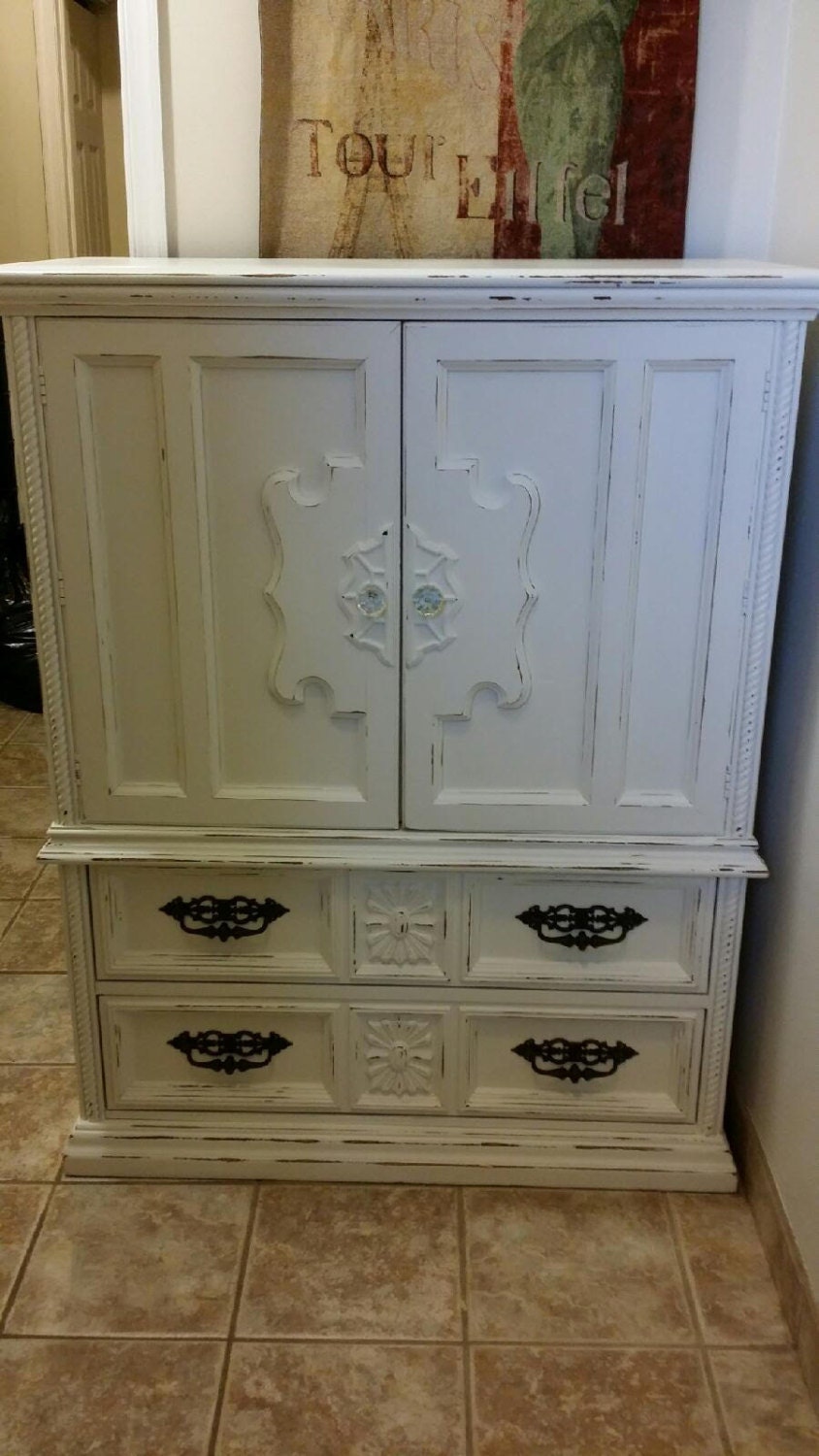 Distressed Rustic Glam Shabby Chic Armoire Dresser Cottage Chic