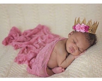 Gold and Pink Newborn Crown Royalty Newborn Tiara Newborn Photo Prop Photo Prop