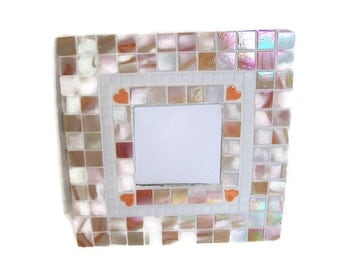 Orange Mosaic Wall Mirror - Pale Orange with Heart Detail