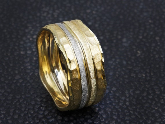 Hammered Ring 14K Gold Wedding Band Unique by SillyShinyDiamonds