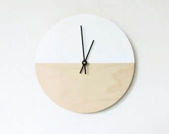Wall Clock, Trending Minimalist Art, Natural Wood and White, Housewares, Home and Living, Unique Wall Clock