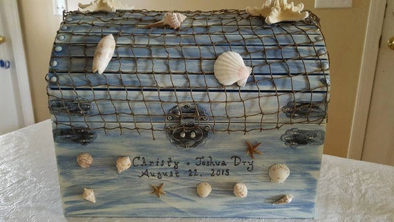 XL Beach Mermaid Treasure Chest Card Box Nautical Netted