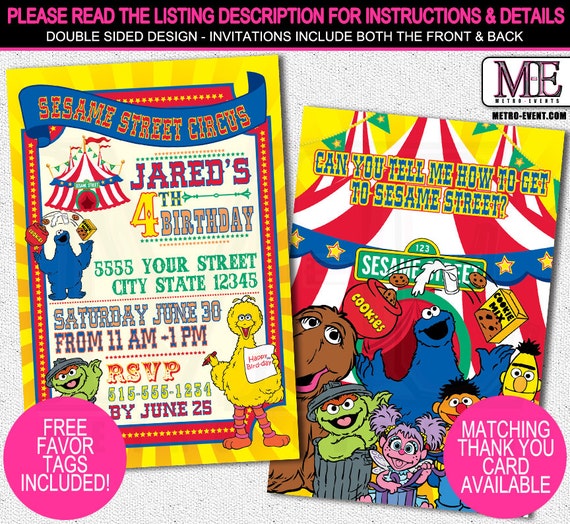 Sesame Street Invitations, Sesame Street Circus Invitations, Circus Invitations, Circus Birthday Invitations, Birthday Invitation, Il_570xn