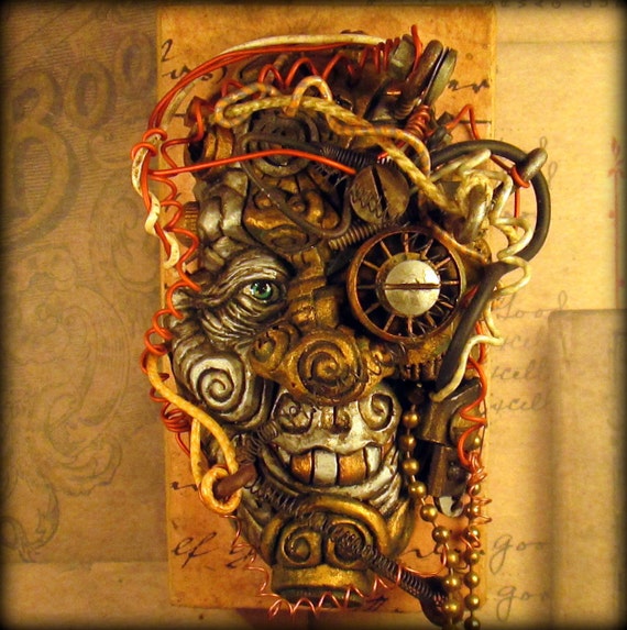 Steampunk Robot- 9/20-Mixed Media Wall Plaque by Sculptorio steampunk buy now online