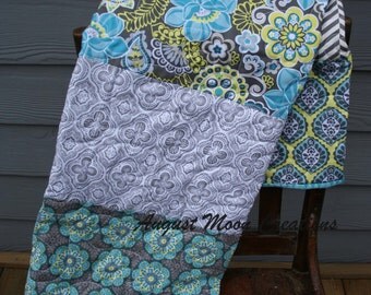 Aqua, Teal and Gray Crib Quilt, Aqua and Gray Quilt, Baby Quilt, Crib Quilt, Teal and Gray Quilt