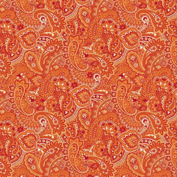 Cotton Fabric Remnant Orange Paisley