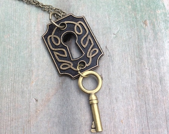 Lock and Key Necklace/Vintage/Boho/Hippie/Victorian/Edwardian