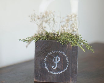 Laurel Wreath Monogram Flower Girl Basket