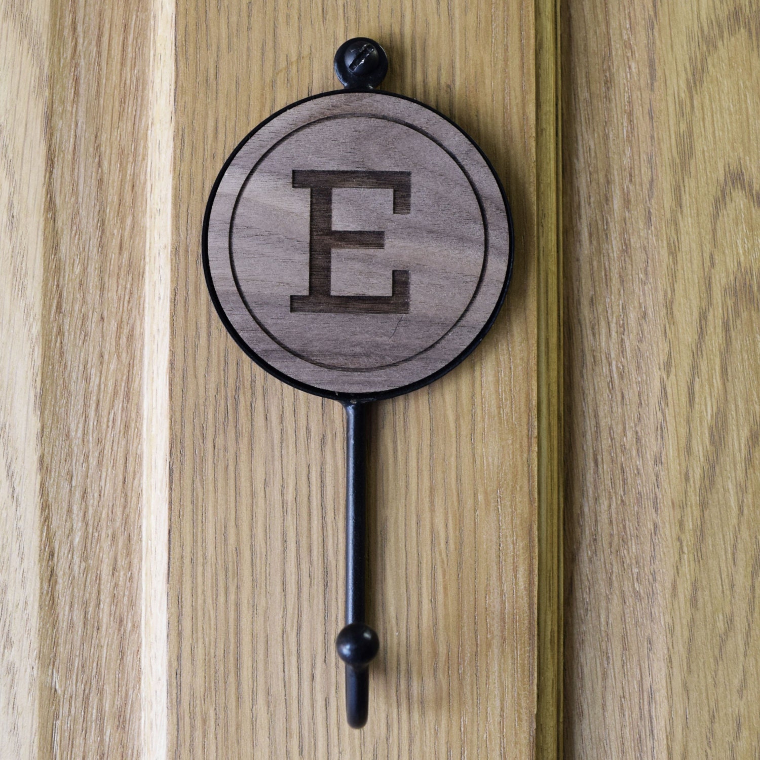 Alphabet Letter Initial Wood Walnut Wall Coat Hooks