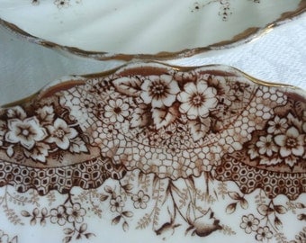 Set of 4 Antique Brown Aesthetic Transferware Saucers 19th century