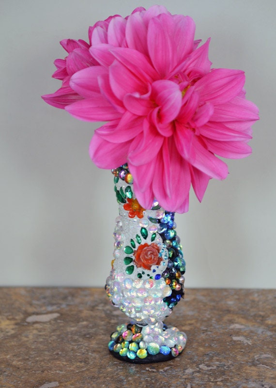 Mosaic Glass Vase OOAK Small & Dainty Silver glass and