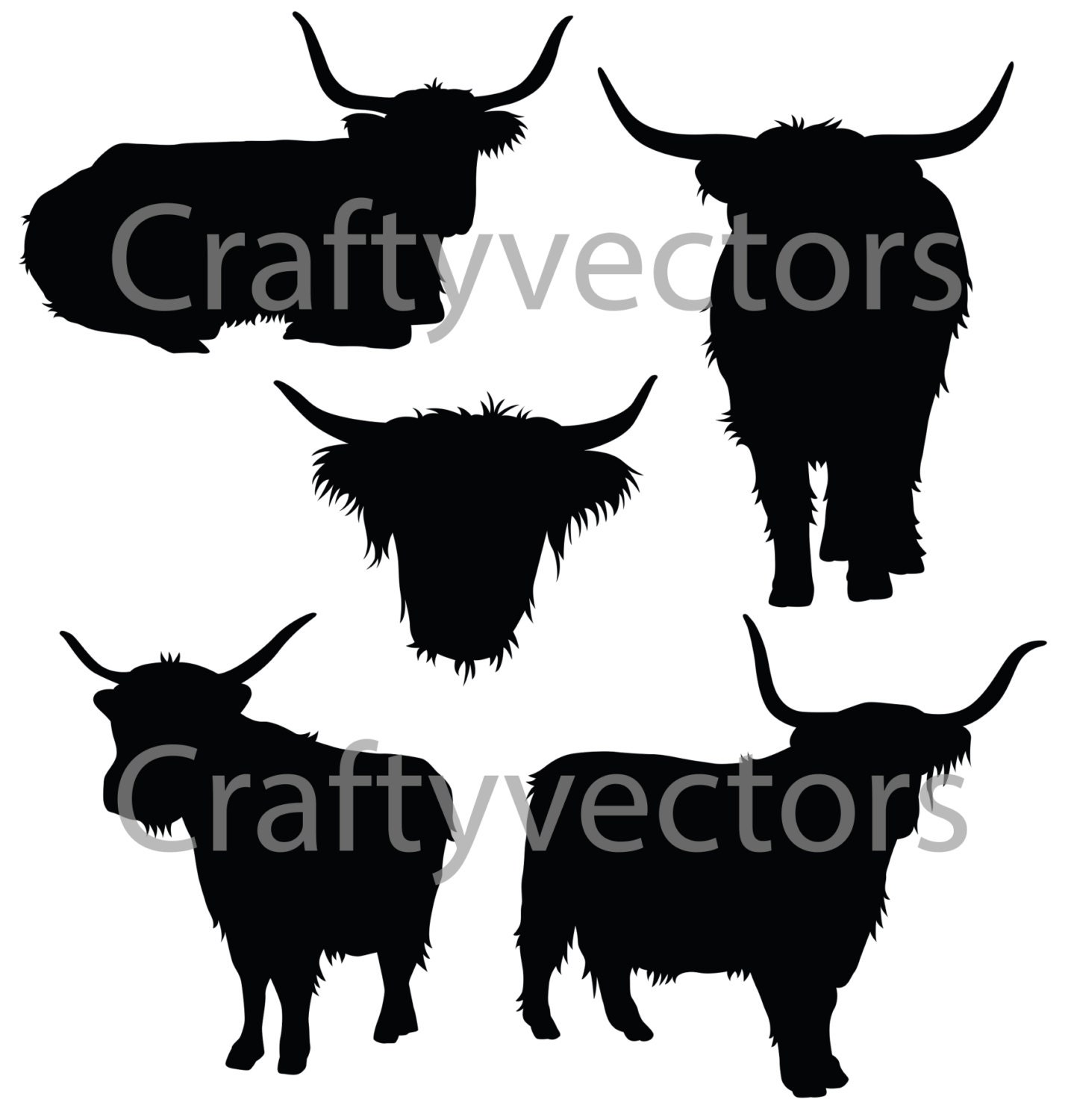 Highland Cow Silhouettes Vector File SVG by CraftyVectors ...