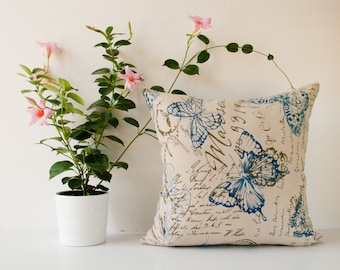 Modern pillow cover, decorative throw pillow, cushion cover, accent pillow, pillowcase, blue cushion cover, cream pillow - 18 x 18 inches