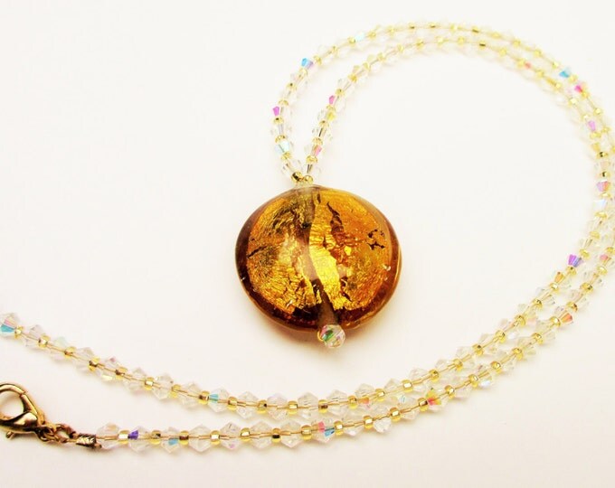 Murano Glass Bead Necklace with clear and amber color crystal glass beads