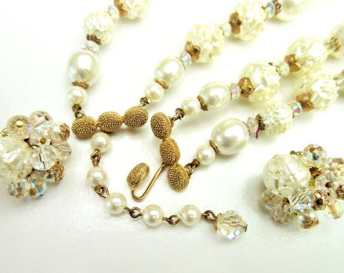 Vendome Necklace and Earring set with Baroque Pearl and Crystal Beads wedding bride