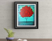 Red Poof Tree Signed Art Print of Signature Original By Rafi Perez